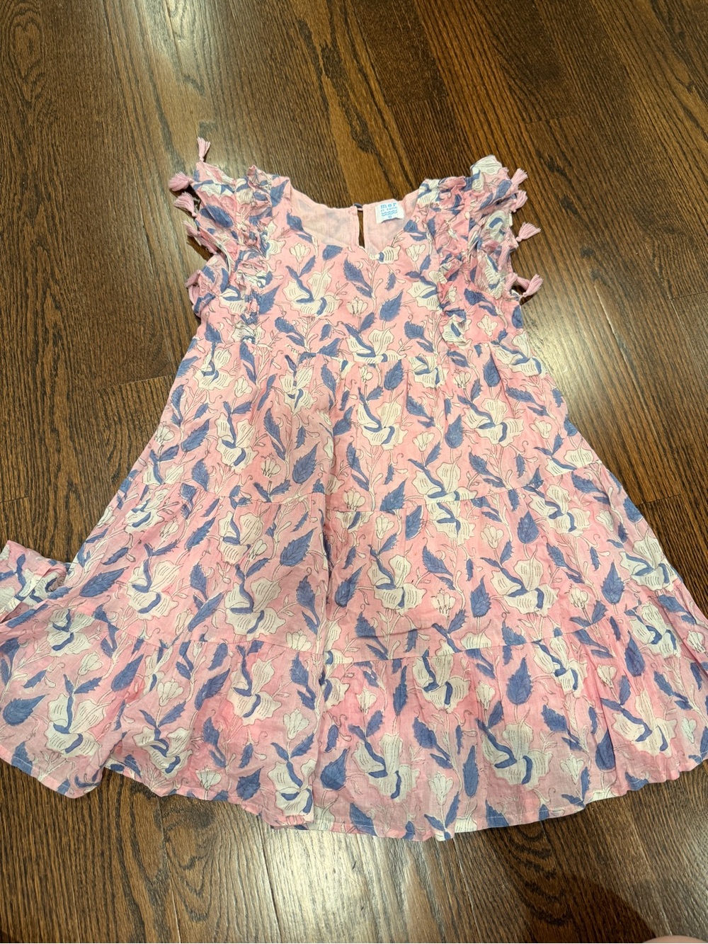 Girls Pink Floral Leaf-Print Ruffle Dress